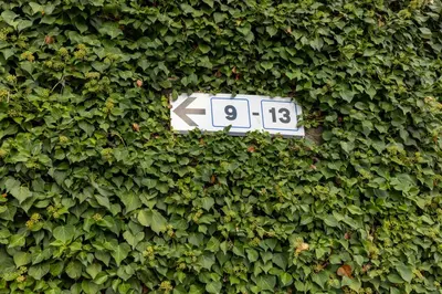 a hedge with a sign on it with plants at Haus Vieider in Collepietra