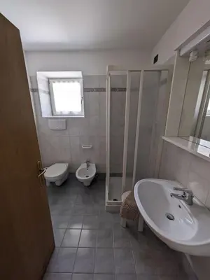 a bathroom with a sink and a toilet at Comodità in centro a Tesero in Tesero