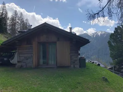 a log cabin on top of a grassy hill at LA VOCE DEL BOSCO Selva di Cadore in Selva di Cadore