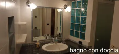 a bathroom with a sink and a mirror at CasaSandra-Tres-Trentino in Tres