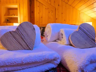 two hearts on top of white towels in a room at Le Vette di Moena - Alpine Stay Apartments in Moena