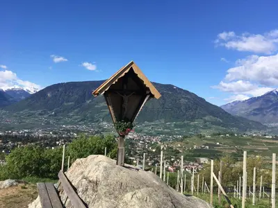 a bird house sitting on top of a rock at Kampflhof Apartments in Schenna