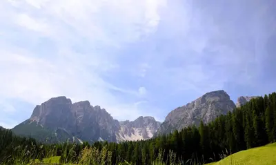 a green field with mountains in the background at Apartment - Alpin Chalet Frenademetz in San Martino in Badia