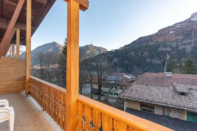 a balcony with a view of a mountain at Appartamento Lucia 203 in Vigo di Fassa