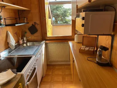 a small kitchen with a sink and a stove at Chalet Genziana in Cavalese