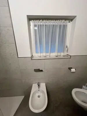a bathroom with a toilet and a sink and a window at Cèsa Sot Bosch in Canazei