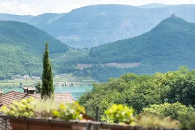 a view of a river with mountains in the background at Apartment Seenah in Caldaro