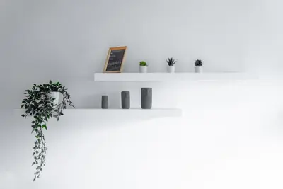 a white shelf with potted plants on it at Apartment Schoenblick in Caldaro