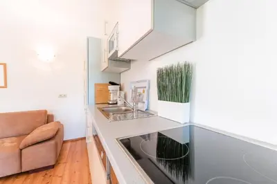 a kitchen with a sink and a couch in a room at Apartments Ansitz Wieshof in Castelvecchio
