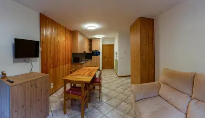 a living room with a couch and a table at Appartamento Martino in San Martino di Castrozza