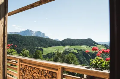 a view from the balcony of a mountain at Kirchwies Naturchalet - Adults Only in Laion