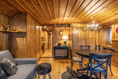 a living room with a couch and a table at Chiara Home, in centro a Cortina d Ampezzo in Cortina dʼAmpezzo