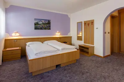 a room with chairs and a wooden ceiling at Hotel Villa Jolanda in Ziano di Fiemme