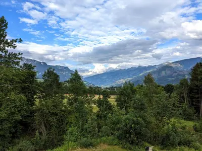 a view of a valley with mountains and trees at Casa Lagoraiview in Carano