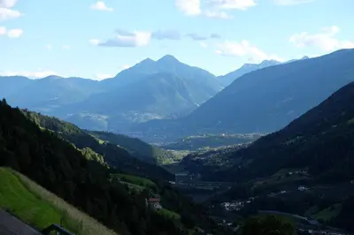 a view of a valley in the mountains at Ausserstauderhof in San Leonardo in Passiria