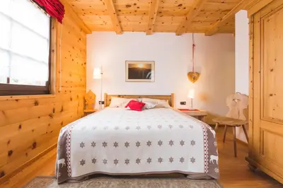 a bedroom with a bed in a wooden room at B&B Profumi nel bosco in Carano