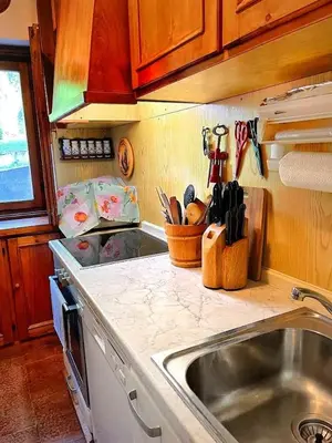 a kitchen with a sink and a counter top at Large Central Flat, 5min to Sky Slopes, Garage in Cortina dʼAmpezzo
