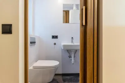 a bathroom with a toilet and a sink at Villa Lara Laerche in Castelrotto