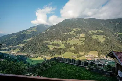 a view of a mountain from a balcony of a house at Haslingerhof - Ferienwohnung Ortler in Saltusio