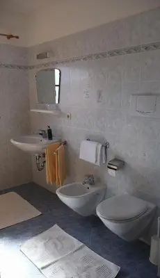 a bathroom with a toilet and a sink at Oberortsgut in Tirolo