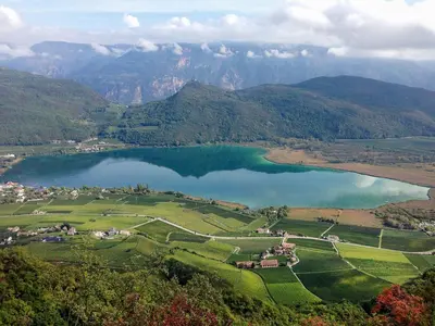 an aerial view of a lake in the mountains at Apartment Lichtenberg by Interhome in Postal