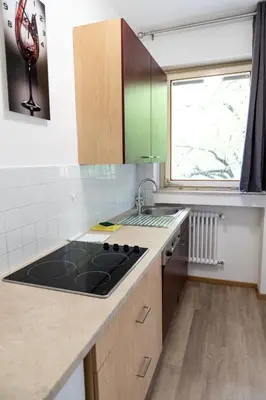 a kitchen with a sink and a counter top at Flow Apartments KIRCHSTEIG in Merano