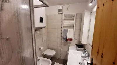 a small bathroom with a toilet and a sink at Il Focolare del Cermis in Cavalese