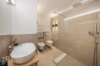 a bathroom with a toilet and a sink and a shower at Tagenhof Mountain Living in Meluno