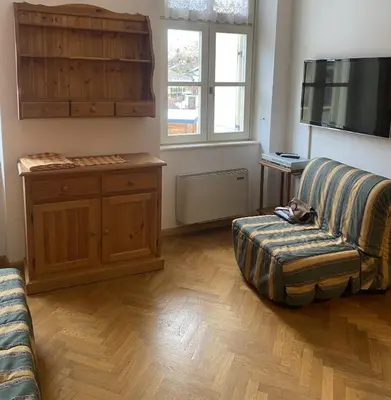 a living room with a couch and a tv at Appartament Brennero in Colle Isarco