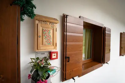 a room with a wooden cabinet and a potted plant at Residence Panorama in Val di Zoldo