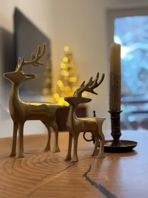 a figurine of two deer on a table with a candle at Ciasa Saslonch Apartment in Moena