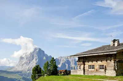 a log cabin with a mountain in the background at Mountain Residence CLARA in Riscone