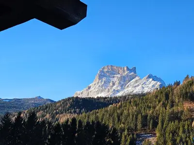 a view of a snow covered mountain with trees at Casa elegante in San Vito di Cadore