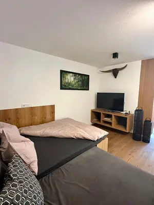 a bedroom with two beds and a flat screen tv at Apartment Wörer in Perca