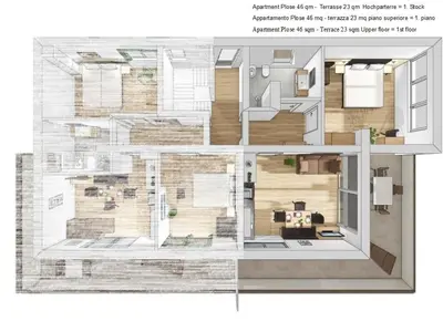 a floor plan of a small apartment with a room at Haus Karin living in Brixen