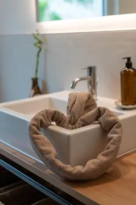 a bowl with a towel inside of a sink at Haus Karin living in Brixen
