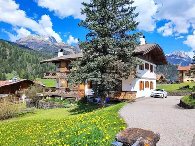 a house in the mountains with a tree at Garofol da Mont-Dolomiti e Relax in Soraga