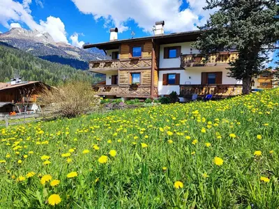 a house on a hill with a field of flowers at Garofol da Mont-Dolomiti e Relax in Soraga
