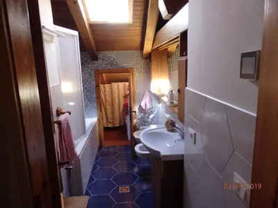 a small bathroom with a sink and a toilet at Mansarda in chalet a Cortina in Cortina dʼAmpezzo
