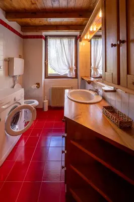 a bathroom with a toilet and a sink and a toilet istg at Spacious Alpine Loft with Stunning Antelao Views in San Vito di Cadore