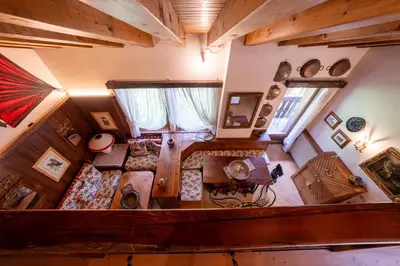 an overhead view of a living room in a house at Spacious Alpine Loft with Stunning Antelao Views in San Vito di Cadore