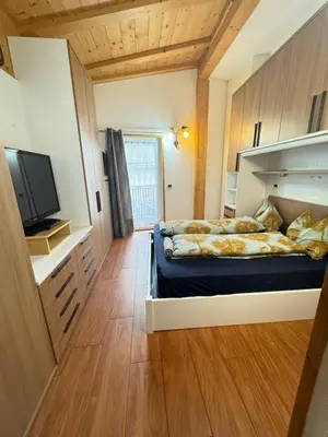 a bedroom with a bed and a television in it at Sweet Home in Moena