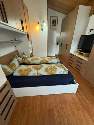 a bedroom with a large bed and a television at Sweet Home in Moena