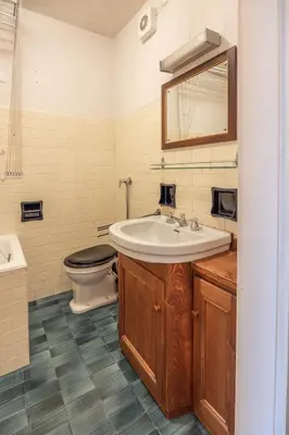 a bathroom with a sink and a toilet at Casa Ca del Molin, ampia e panoramica in Cortina dʼAmpezzo