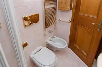 a small bathroom with a toilet and a bidet at Comfort loft, appartamento centrale con giardino in Cortina dʼAmpezzo