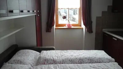 a bedroom with a bed and a window at Cèsa Raggio di Sole in Arabba