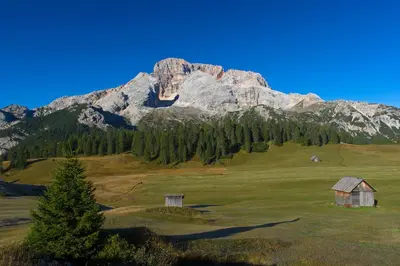 a large grassy field with a mountain in the background at Haus Alpenheim in Braies