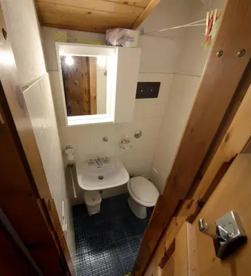 a small bathroom with a toilet and a sink at Crepedel in Cortina dʼAmpezzo