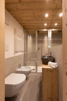 a bathroom with a toilet and a sink and a shower at Casa Verocip, with panoramic balcony on Dolomites in Cortina dʼAmpezzo