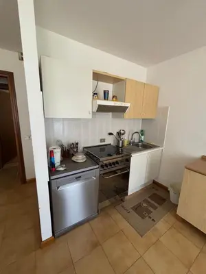 a small kitchen with a stove and a sink at Il Cirmolo in Canale dʼAgordo